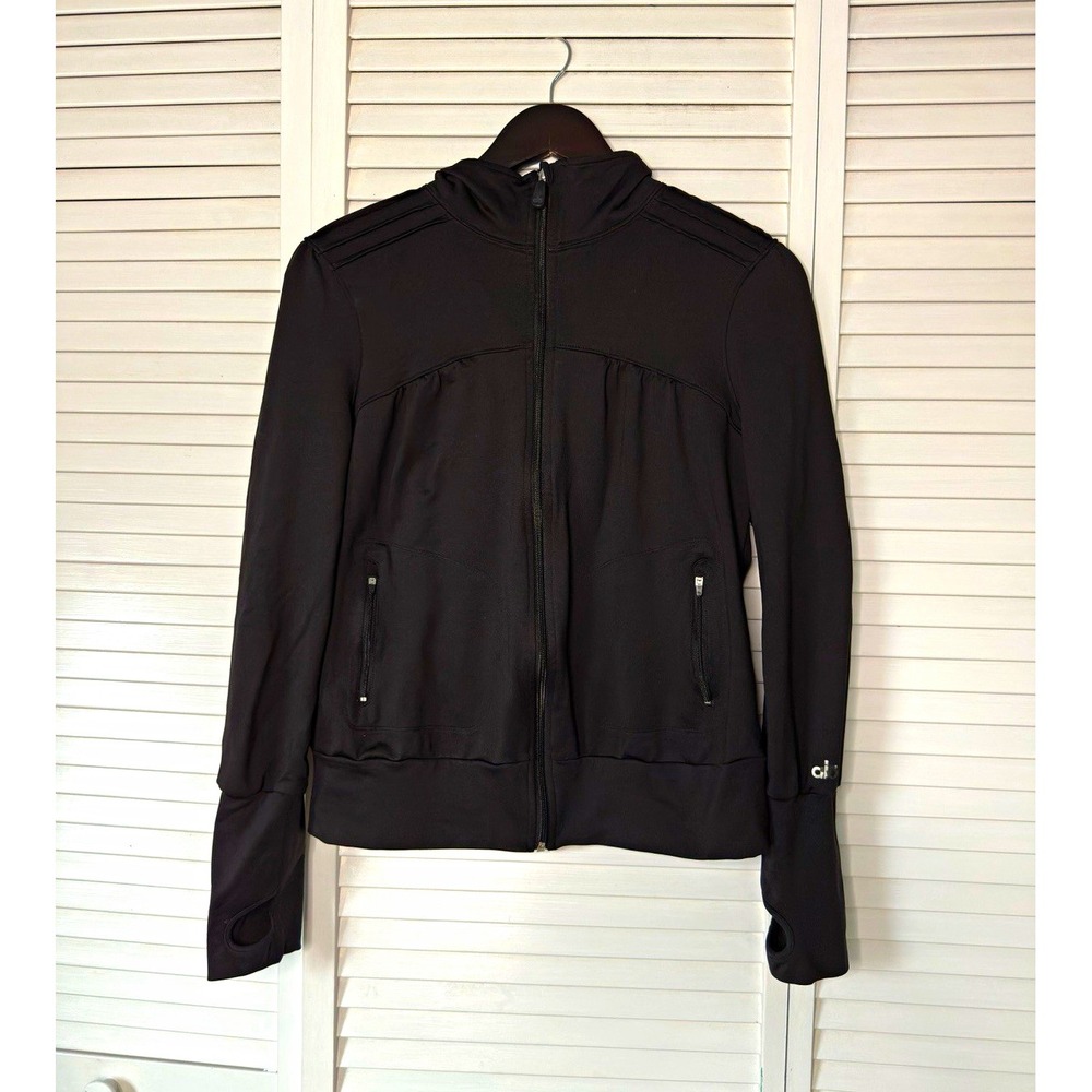 ALO Yoga Womens Small Black Full Zip Hooded Active Jacket Thumbhole W18737